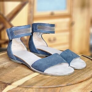 Paul Green Cotie Sandal SlateNavy Zipper Leather Ankle Strap Size US 8 UK 5.5